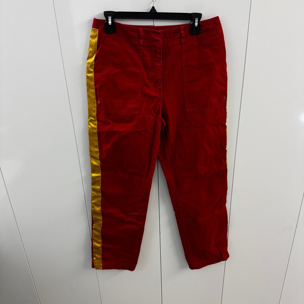 Lauren Ralph Lauren Red Yellow Stripe Cotton Straight Leg Pants Women 8 LRL-1967